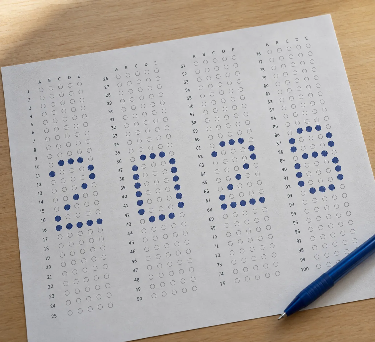 Folha de respostas com as bolinhas marcadas formando o número 2028